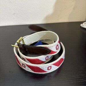 Vineyard Vines Ohio State Belt Size 44 Canvas Leather Brass Red White O Logo